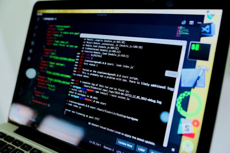 A code editor and terminal window on a laptop screen — a generic developer stock photo, not an actual dmesg output showing memory-encryption status