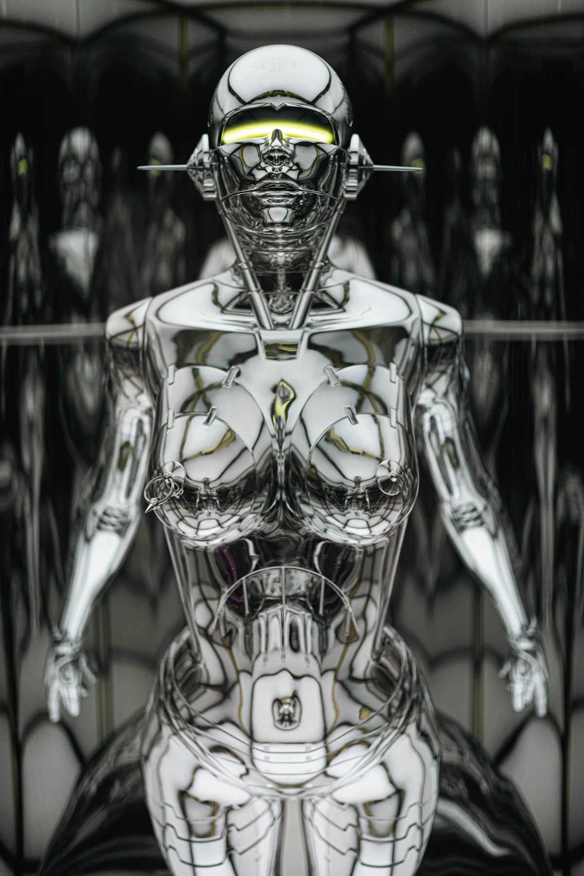 Stylized AI figure Stylized chrome rendering of a humanoid AI figure — abstract stock artwork, not an actual diagram of the BioShocking attack flow