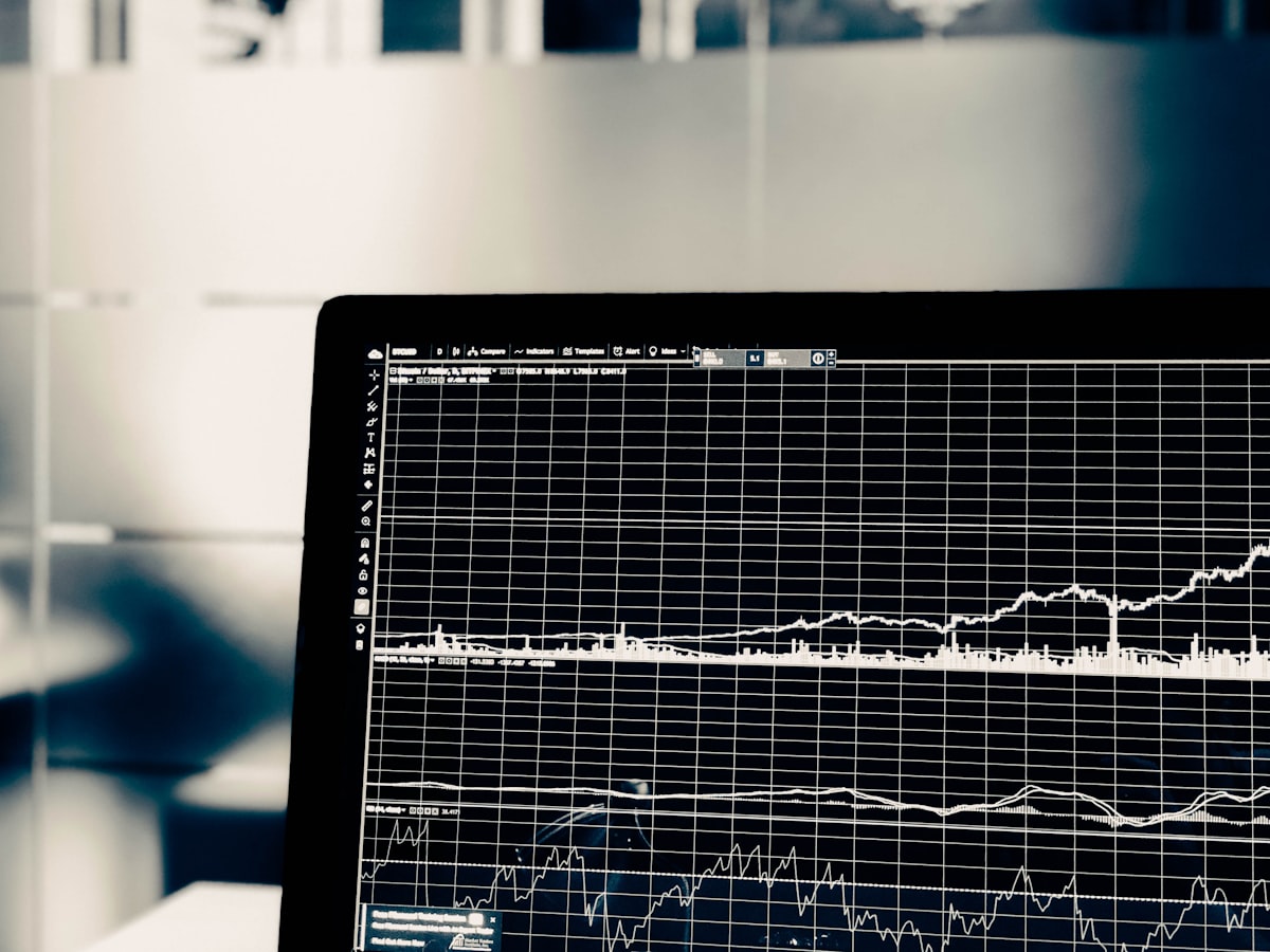 Black-and-white stock photo of a laptop screen displaying generic line and bar charts, used as a visual metaphor for model architecture trade-offs rather than a diagram of the actual model